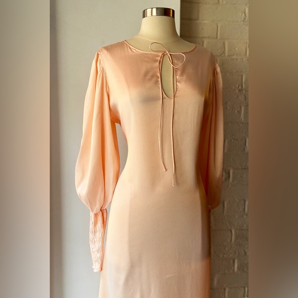 Vintage Mary McFadden Peach Pleated Balloon Sleeve Maxi Dress - Picture 2 of 2